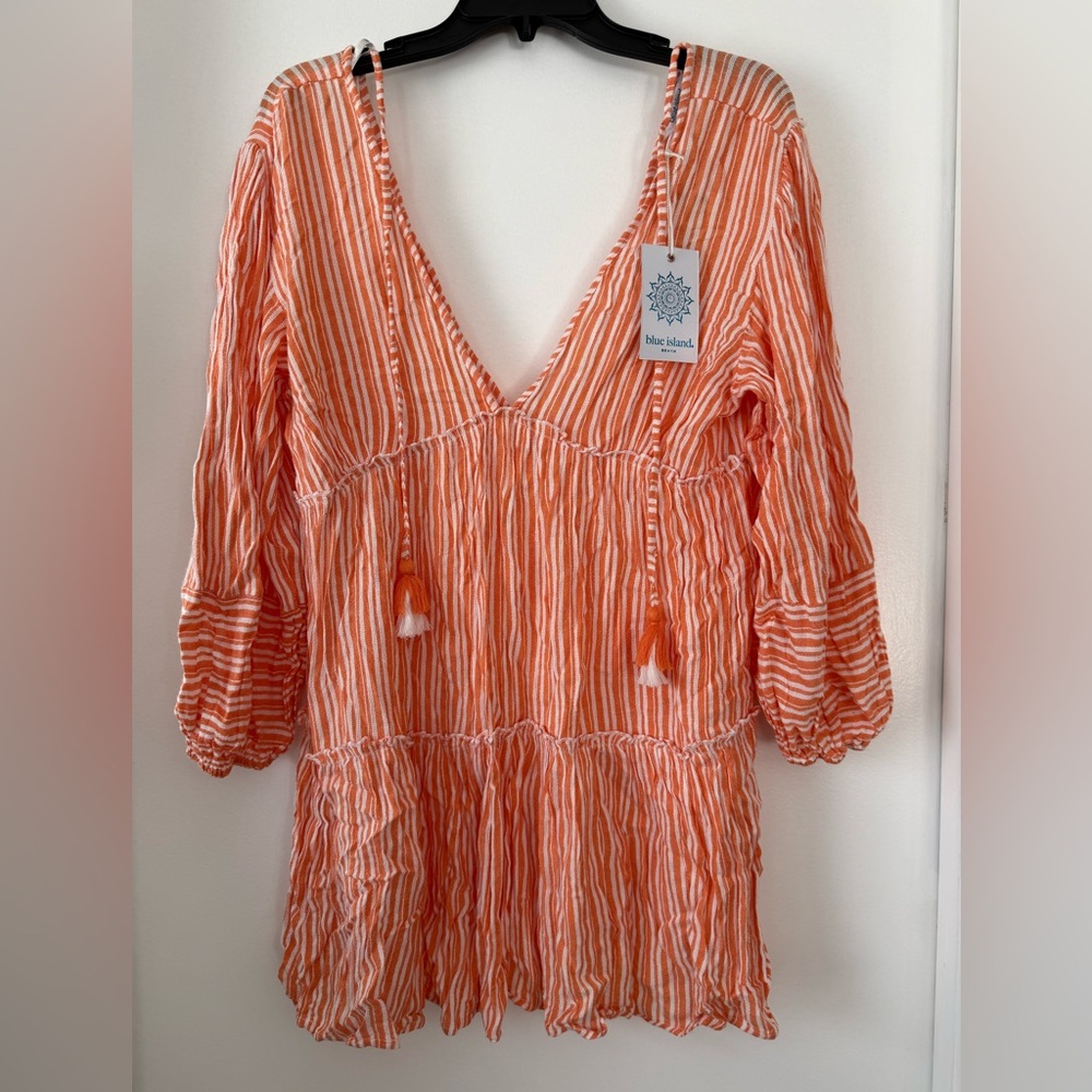 Blue Island Vibrant Orange and White Coverup Dress
